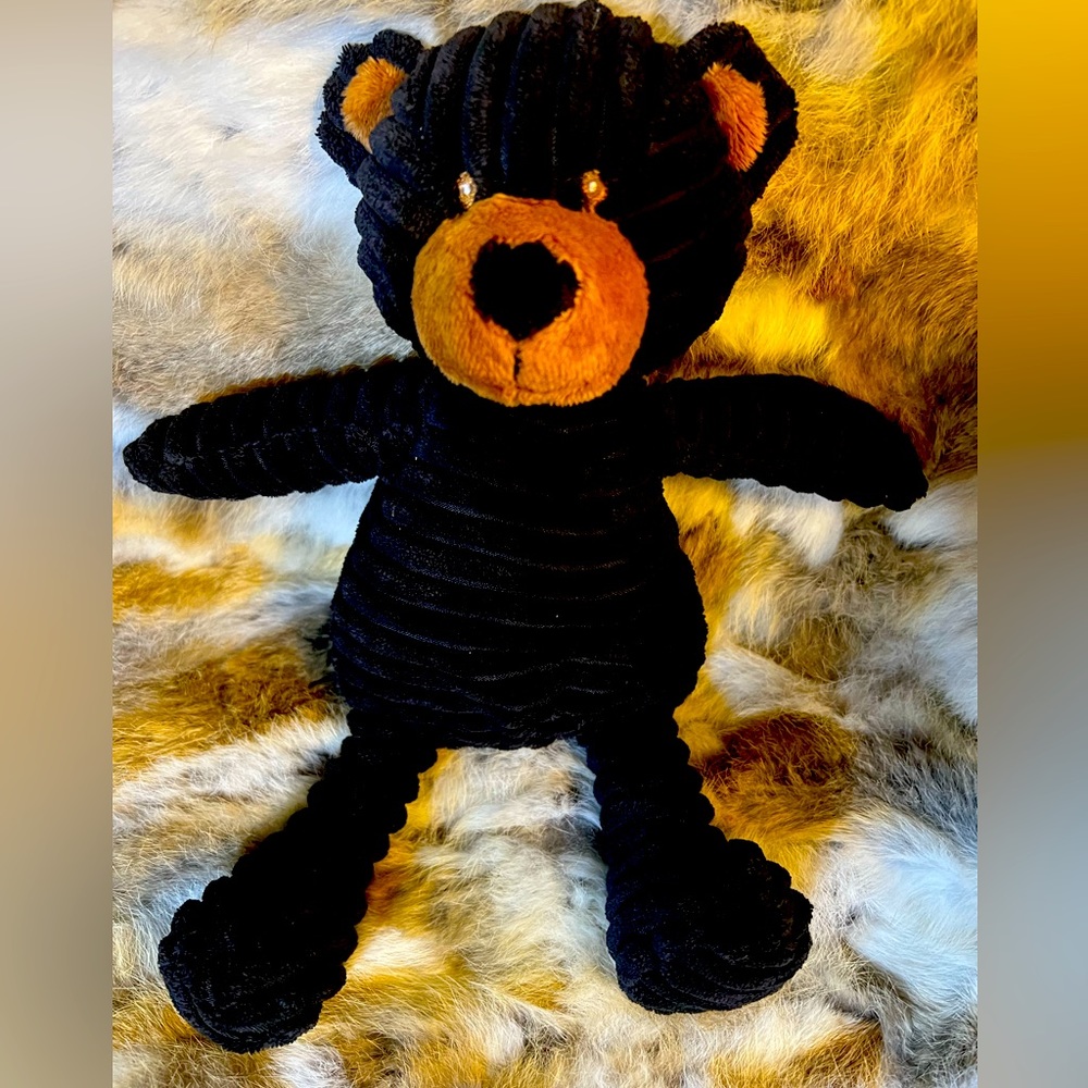 Unipak TEDDY BEAR Black Corduroy 12” Floppy Plush Ribbed Stuffed Animal